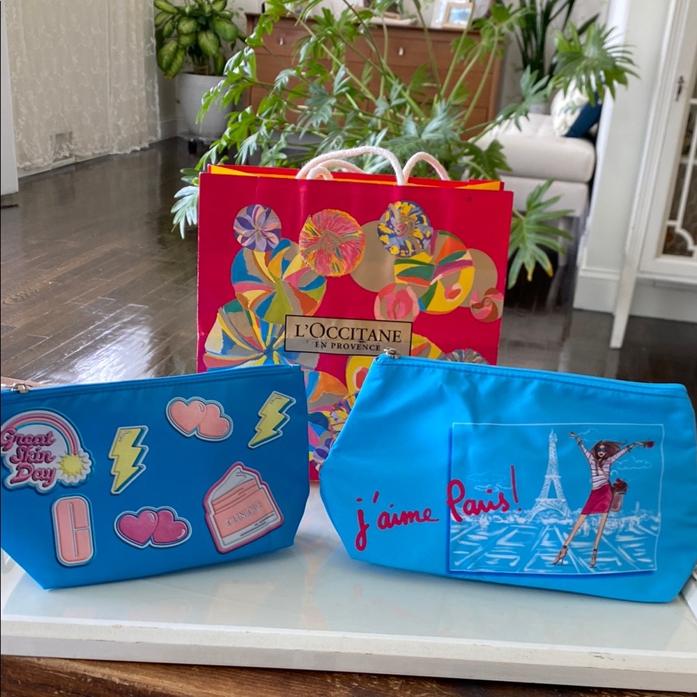 L'OCCITANE Provence Gift Bag - Lancôme Paris and Clinique Blue Pouches - NEW
